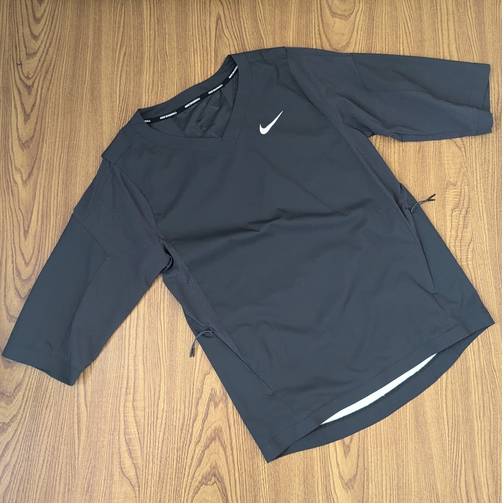 Nike Hot Baseball Jacket Black 3/4 Sleeve Pullover Men’s Size S (P)